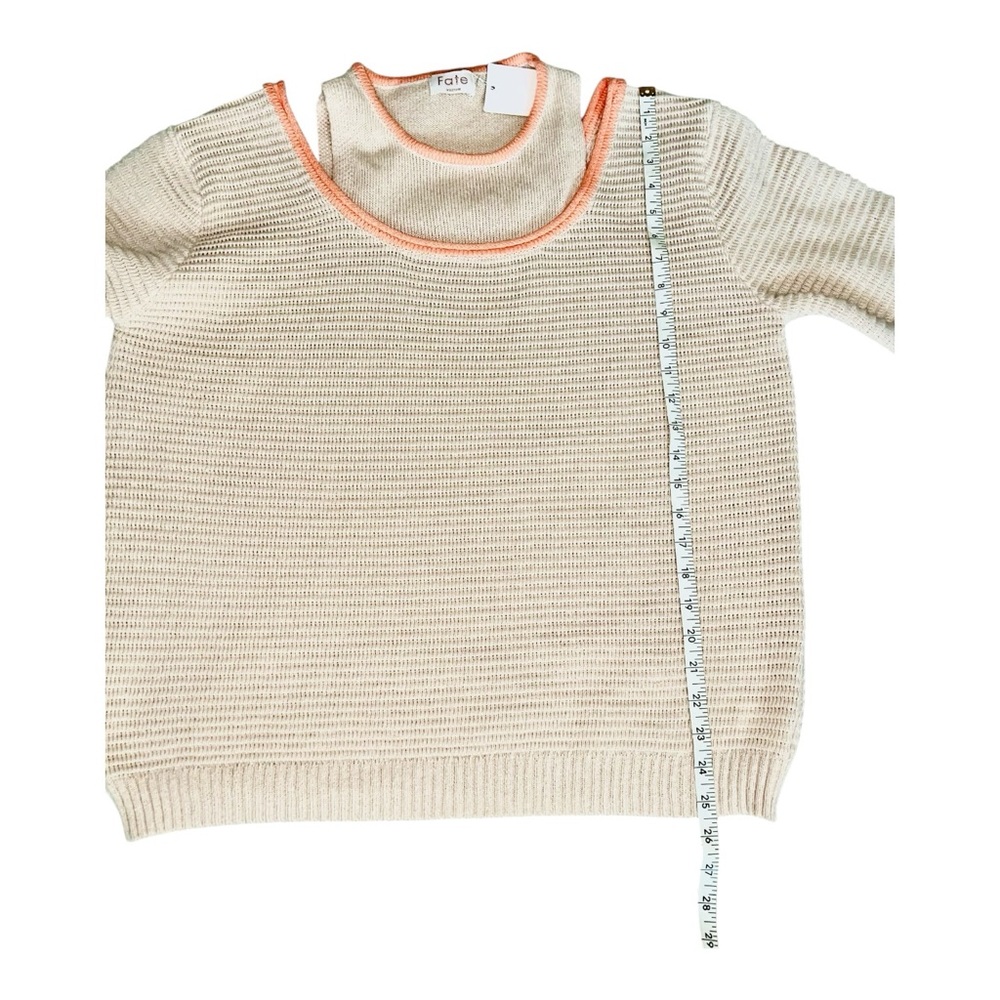 FATE Cold Shoulder Ribbed‎ Cream & Orange Knit Sweater Coral Trim Size M NWT - Picture 9 of 13